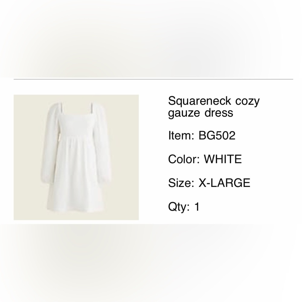 JCrew Soft Gauze Square Neck White Dress - XL